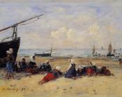 尤金 布丹 : Berck, Fisherwomen on the Beach, Low Tide